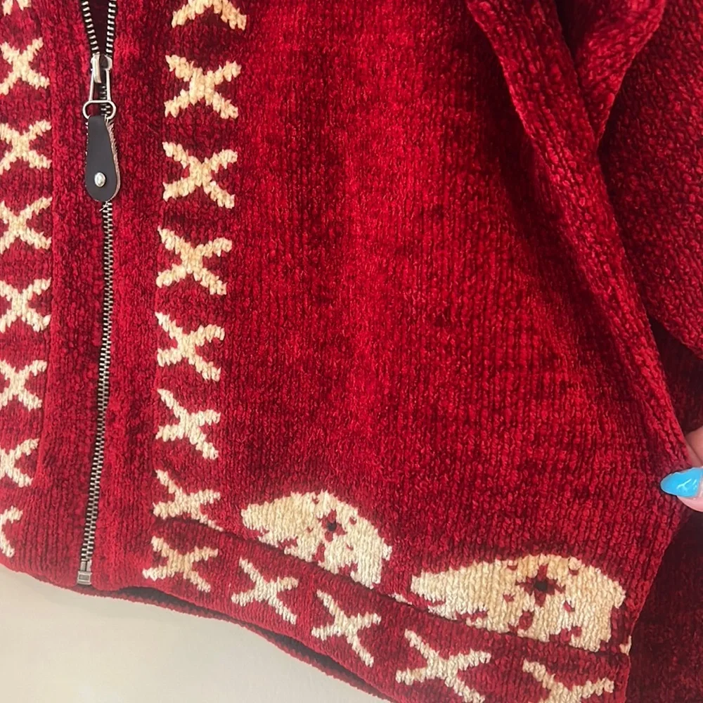 Vintage Y2K Wool Dia North of Boston Zip Up Cardigan Knit Sweater Red sz M EUC - Picture 4 of 17